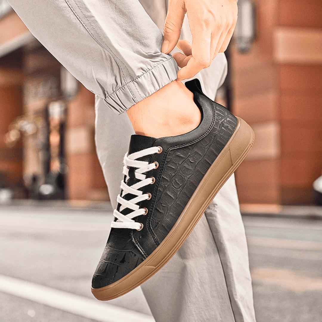 Geprägte Leder Sneaker Herren Flach Schnürung Ruhig