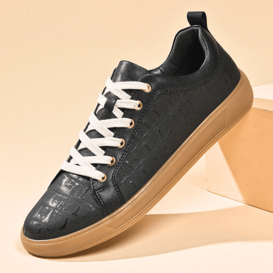 Geprägte Leder Sneaker Herren Flach Schnürung Ruhig