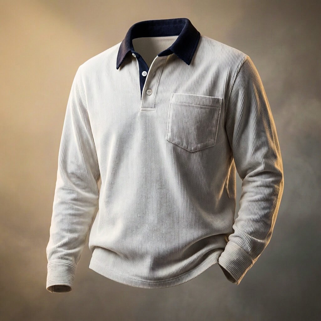 Feincord Poloshirt Herren Langarm Baumwolle Polo Shirt