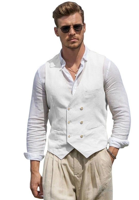 Leinen Anzugweste Herren Slim-Fit Hochzeit Business