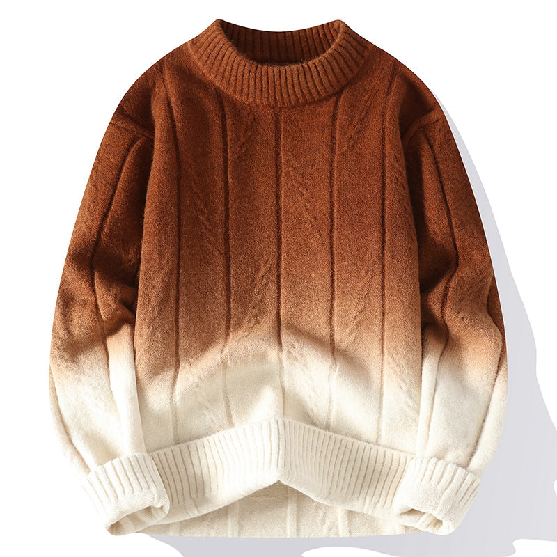 Farbverlauf Pullover Herren Wolle Weich Rundhals