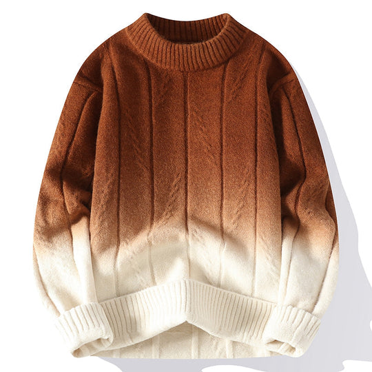 Farbverlauf Pullover Herren Wolle Weich Rundhals