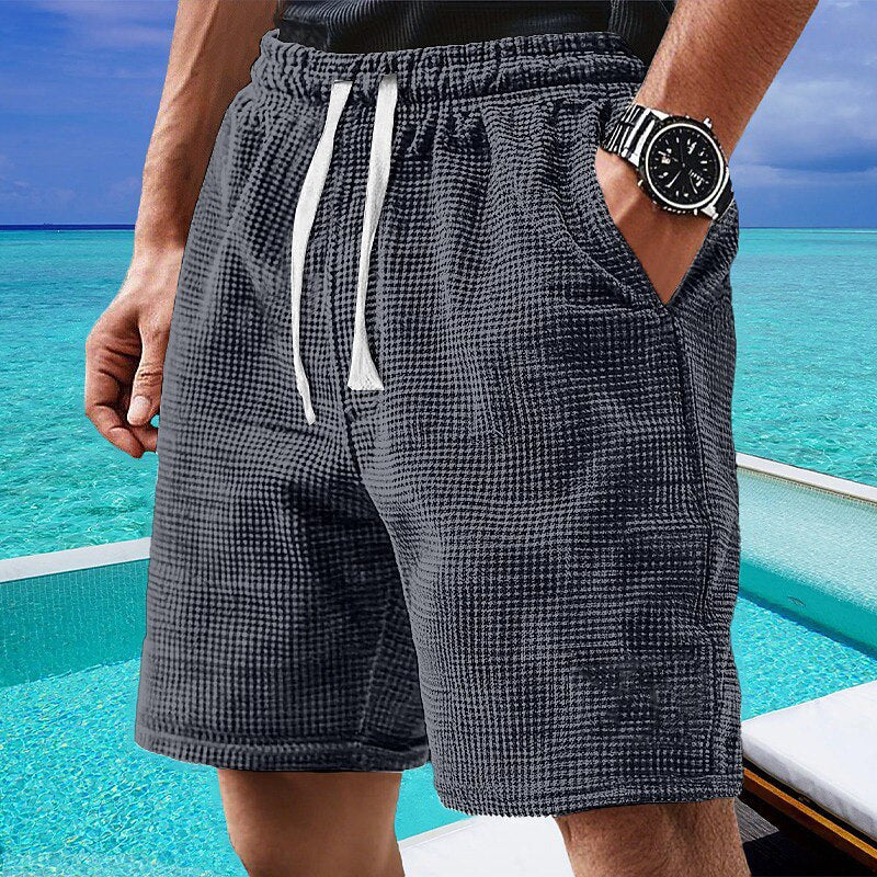 Leichte Waffel Strick Shorts Herren Sommer Strand Hose