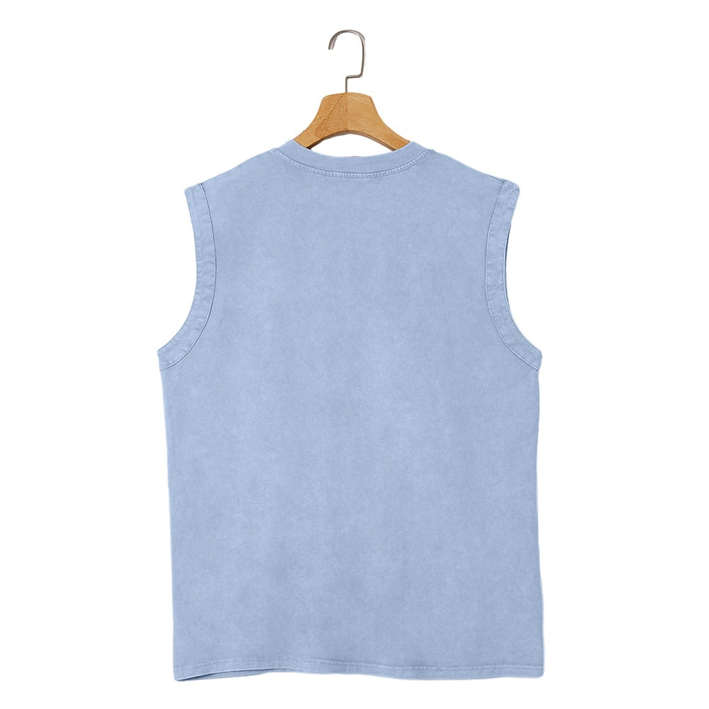 Vintage Washed Henley Tanktop Herren Baumwolle Ärmellos