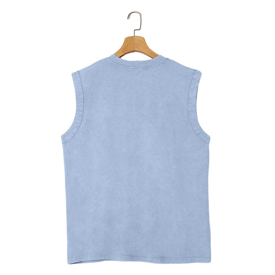 Vintage Washed Henley Tanktop Herren Baumwolle Ärmellos