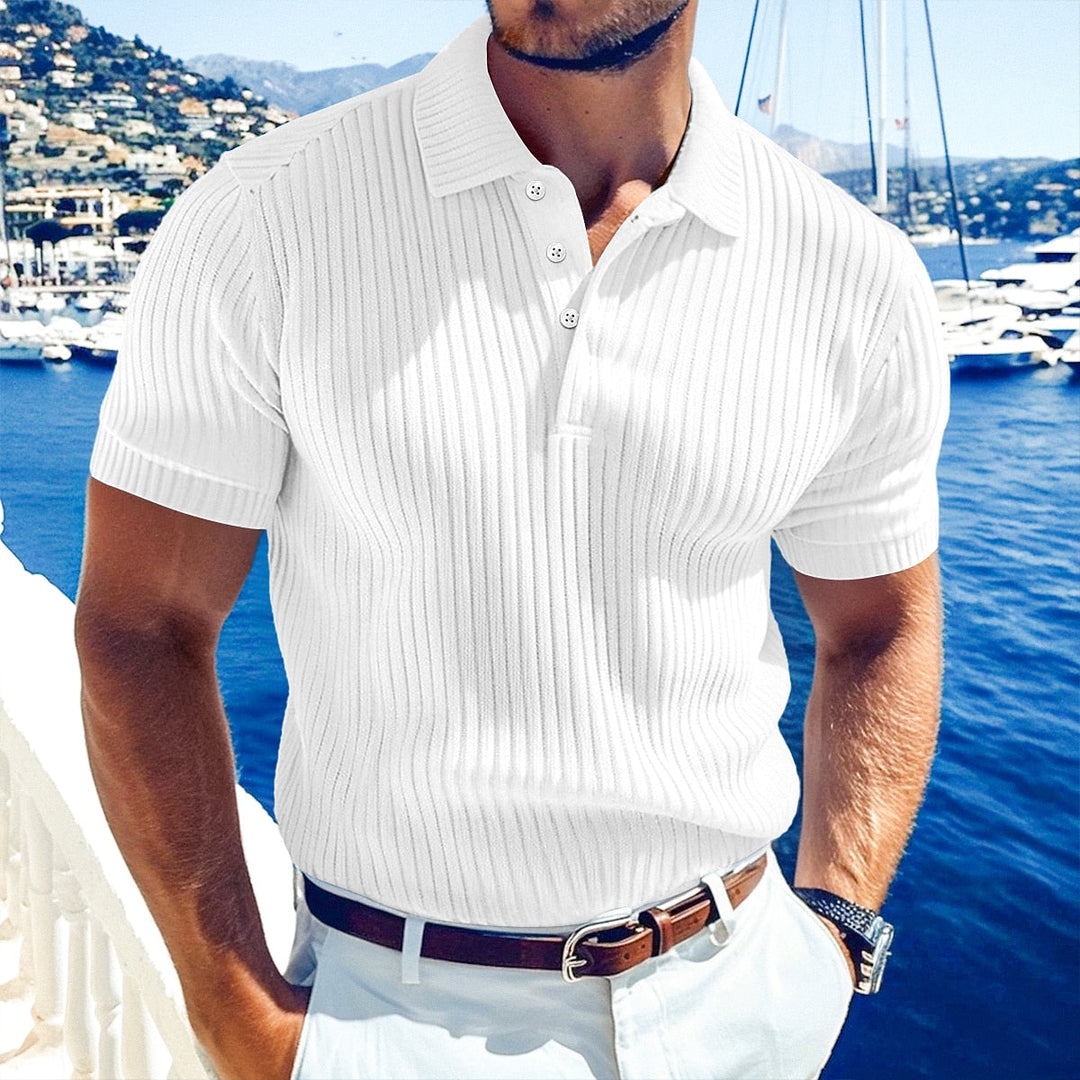 Geripptes Strick Poloshirt Herren Kurzarm Casual Polo