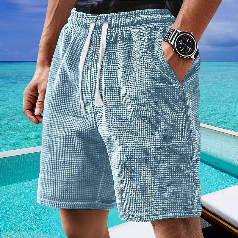 Leichte Waffel Strick Shorts Herren Sommer Strand Hose