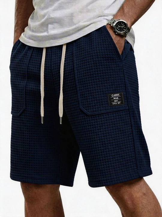 Waffel Strick Shorts Herren Sommer Strand Taschen Hose