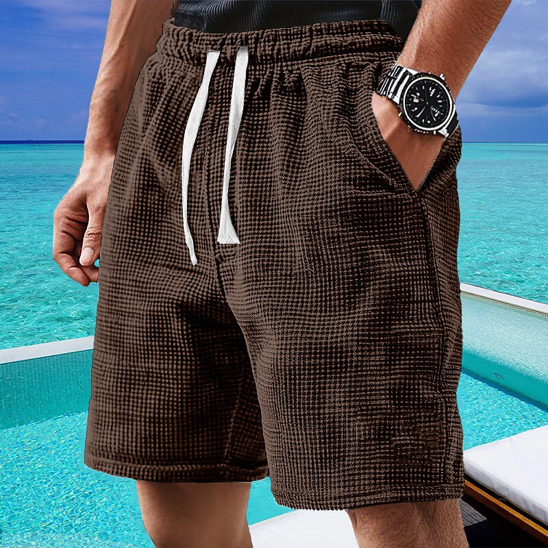 Leichte Waffel Strick Shorts Herren Sommer Strand Hose