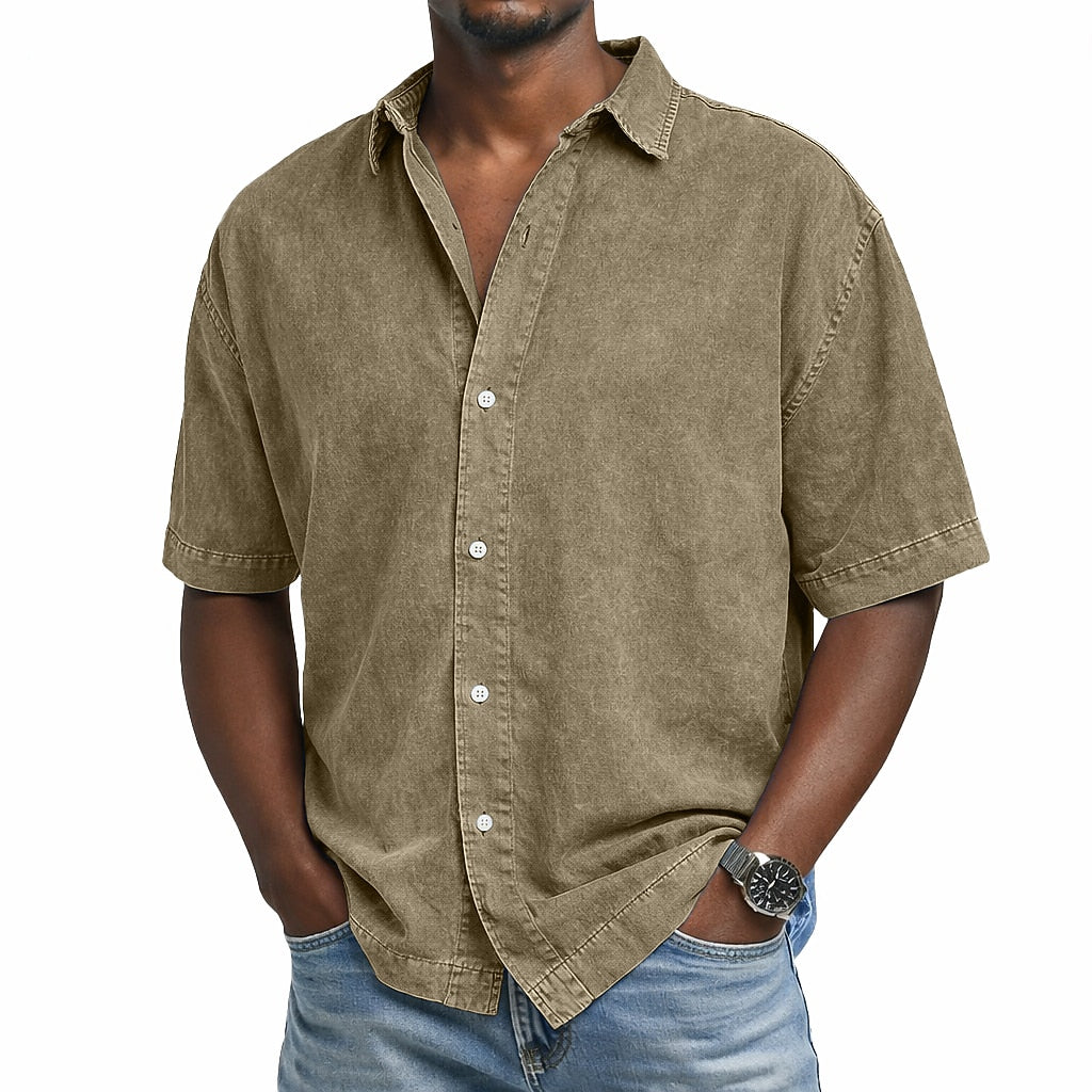 Vintage Washed Baumwoll Hemd Herren Sommer Casual Shirt