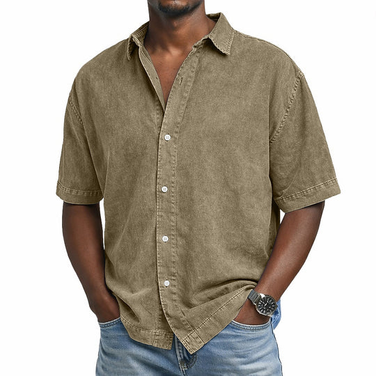 Vintage Washed Baumwoll Hemd Herren Sommer Casual Shirt