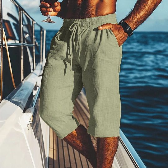 Lässige Leinen Shorts Herren Kordelzug Sommer Strand