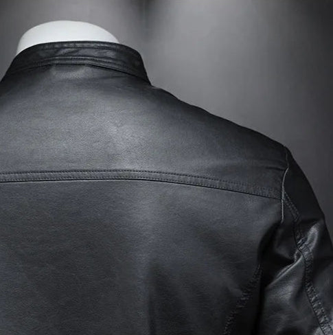 Kunstleder Bikerjacke Herren Stehkragen Moto Slim