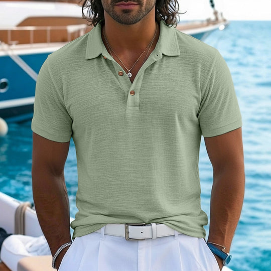Strukturiertes Leinen Poloshirt Herren Sommer Baumwolle